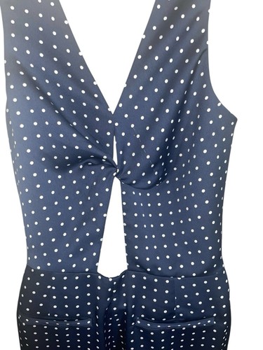 BANANA REPUBLIC Women's Size 4 Navy Blue White Polka Dot Jumpsuit Twist Back - Picture 4 of 13