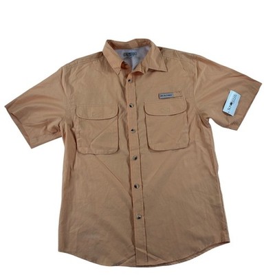 *New* Sun River Clothing Co Mens Short Sleeve Button Up Shirt - Peach - Medium