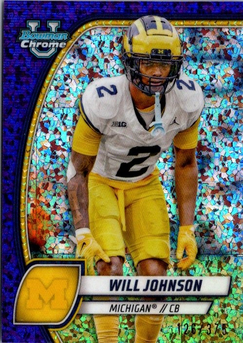 2024 Bowman U Chrome #183 Will Johnson Purple Mini-Diamond /375 RC Michigan