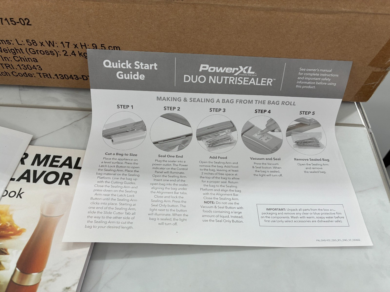 PowerXL Duo NutriSealer Food Vacuum Sealer With Bags Model VS2 Mint Open Box Red