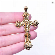 Large CROSS CRUCIFIX FAITH Pendant On 18K GOLD FILLED 18" Necklace Chain men