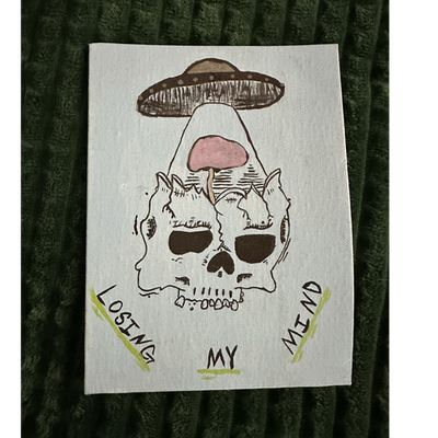#ad #x27;Losing My Mind#x27; Skull Mushroom Handmade Canvas Art $10.00
