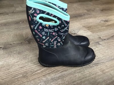 Bogs K York Dragonfly Youth Girls Size 6 Rain Boots Blue Gray Butterfly