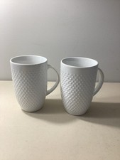 2 Threshold White Porcelain Latte Mugs Textured Beaded Hobnail Exterior Coffee