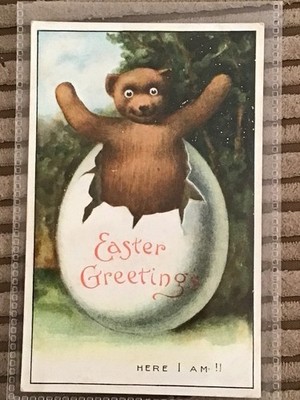 ANFANG 1900er POSTKARTE - TEDDYBÄR - OSTERGRÜSSE - HIER BIN ICH - WILDT & KRAY