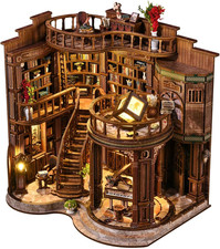 DIY Miniature House Kit, Book Nook Kit, 3D Wooden Puzzles Bookshelf Craft Kits
