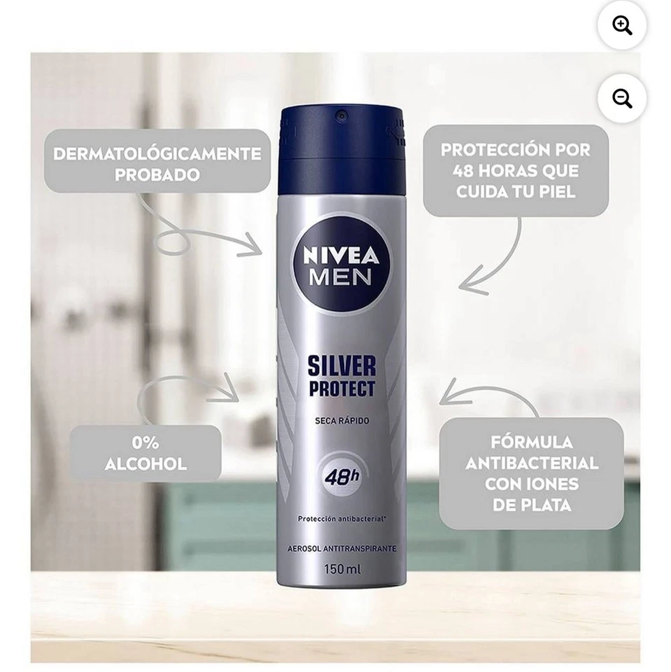 PACK DE 6 DESODORANTES SPRAY HOMBRE NIVEA 150ml-91g 48h PLATA PROTEGER SECA RÁPIDO Foto 2 de 2