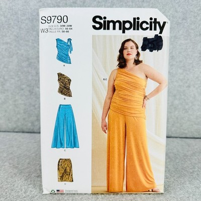 Simplicity 9790 Plus Size Fitted Top Skirt Wide Leg Pants Womens 30W 38W Pattern