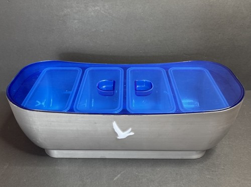 Grey Goose Bar Condiments Caddy 4 Compartments Blue Lid Plastic Dishwasher Safe