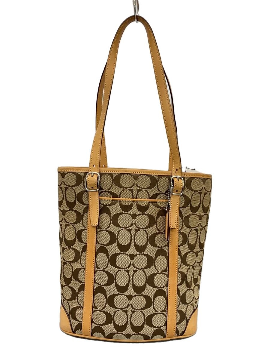 COACH Tote Bag Signature Beige Canvas BEG All-over Pattern