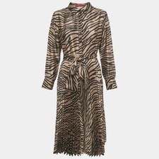 CH Carolina Herrera Brown Animal Print Satin Plisse Midi Dress L