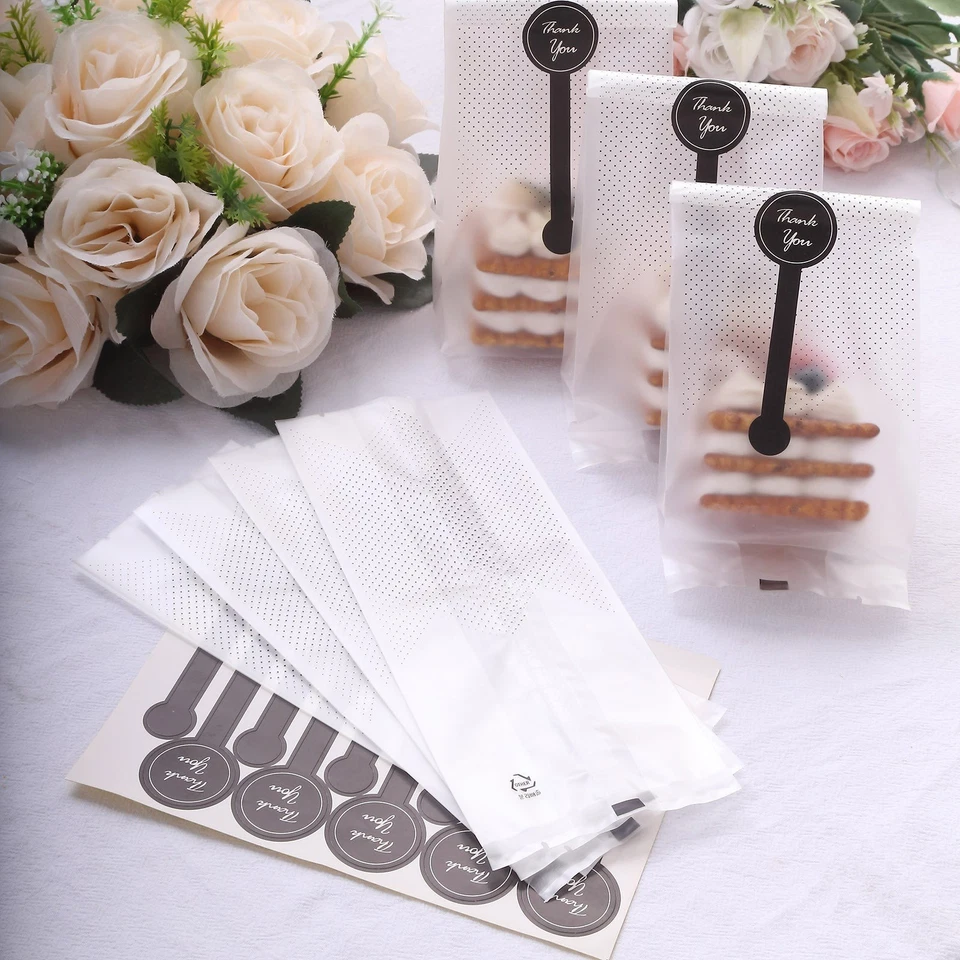 Bolsas de plástico NEGRO TRANSPARENTE 50 puntos 3" x 9" pegatinas de papel de agradecimiento fiesta Foto 3 de 4