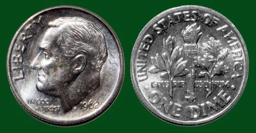 1962 P Silver Roosevelt Dime Circulated Ungraded Very-Fine-Extra-Fine Condition