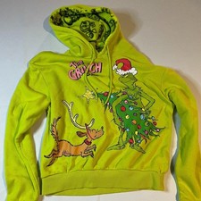The Grinch Dr. Seuss Hoodie Sweatshirt Womens Size XS Green Holiday Christmas