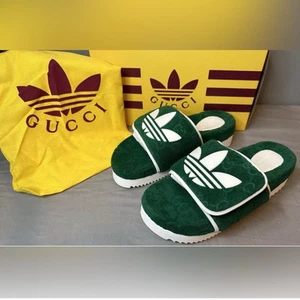 Gucci x Adidas GG Platform Slides/Sandales Vert Homme Taille 9 Neuf