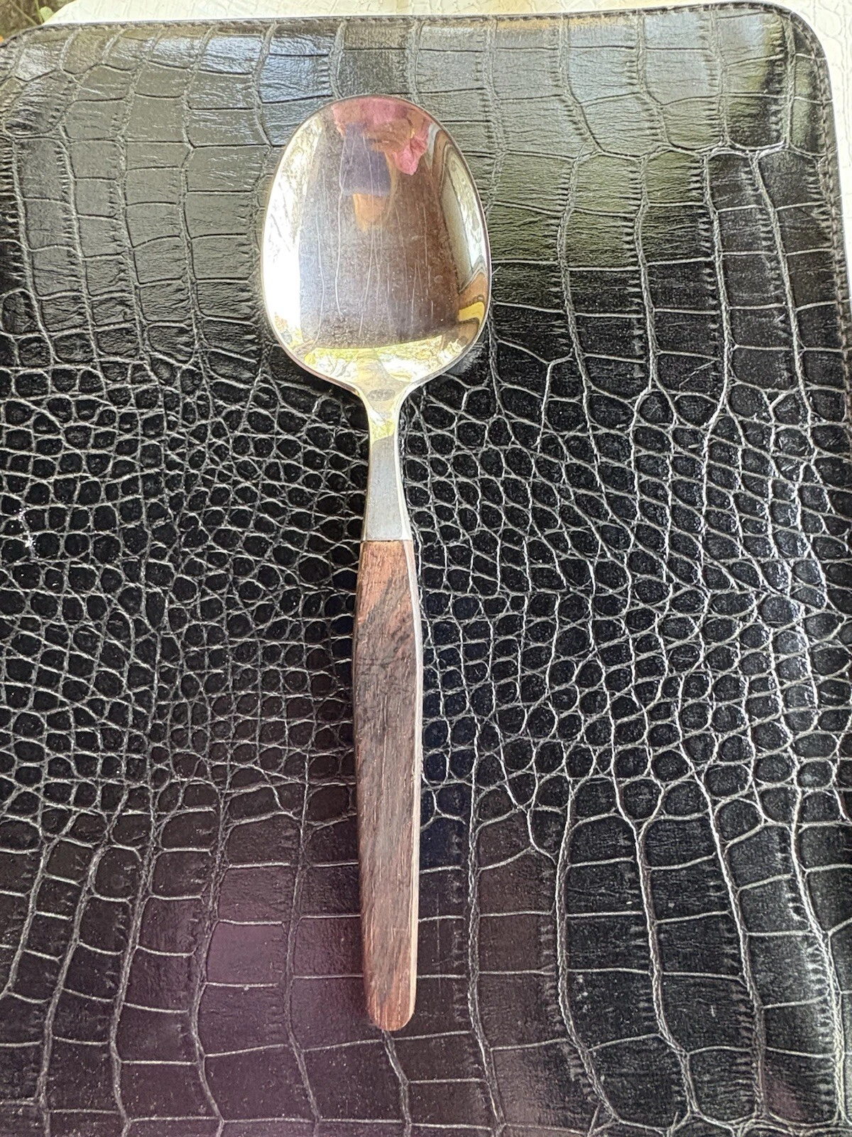 VTG Dansk Lundtofte Eckhoff Flatware Stainless Wood Handle Denmark Serving Spoon