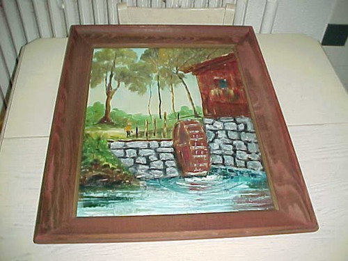 1970 Water Grist Mill 3 D Painting Oil H. Goodall Wood Frame Studio 17 San Diego - Picture 2 of 8