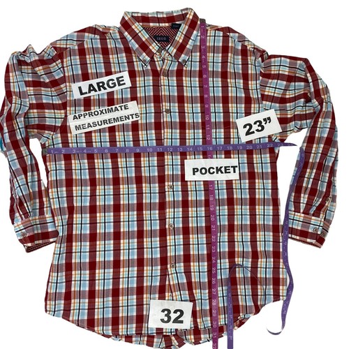 Izod Shirt Mens Large Red Plaid Button Down Long Sleeve Contrast Cuff Preppy - Picture 5 of 14