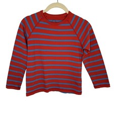 Mini Boden Orange  Blue Striped Long Sleeve Shirt, 7-8Y