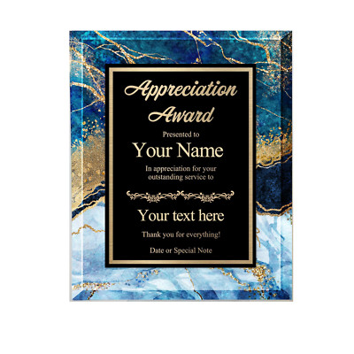 Custom Acrylic Award Trophy - Personalized Plaque with Text & Marble Design
