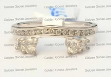 White Gold 1/3ct Diamonds Station Solitaire Wrap Ring Guard solitaire enhancer