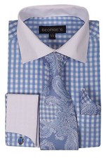 New George French cuff dress shirt with cuff links paisley tie hanky Blue AH615