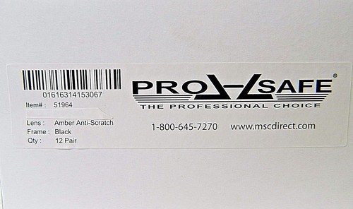 Pro-Safe Frameless Safety Glasses Scratch Resistant Amber Lenses Qty 12 51964 - Picture 4 of 4