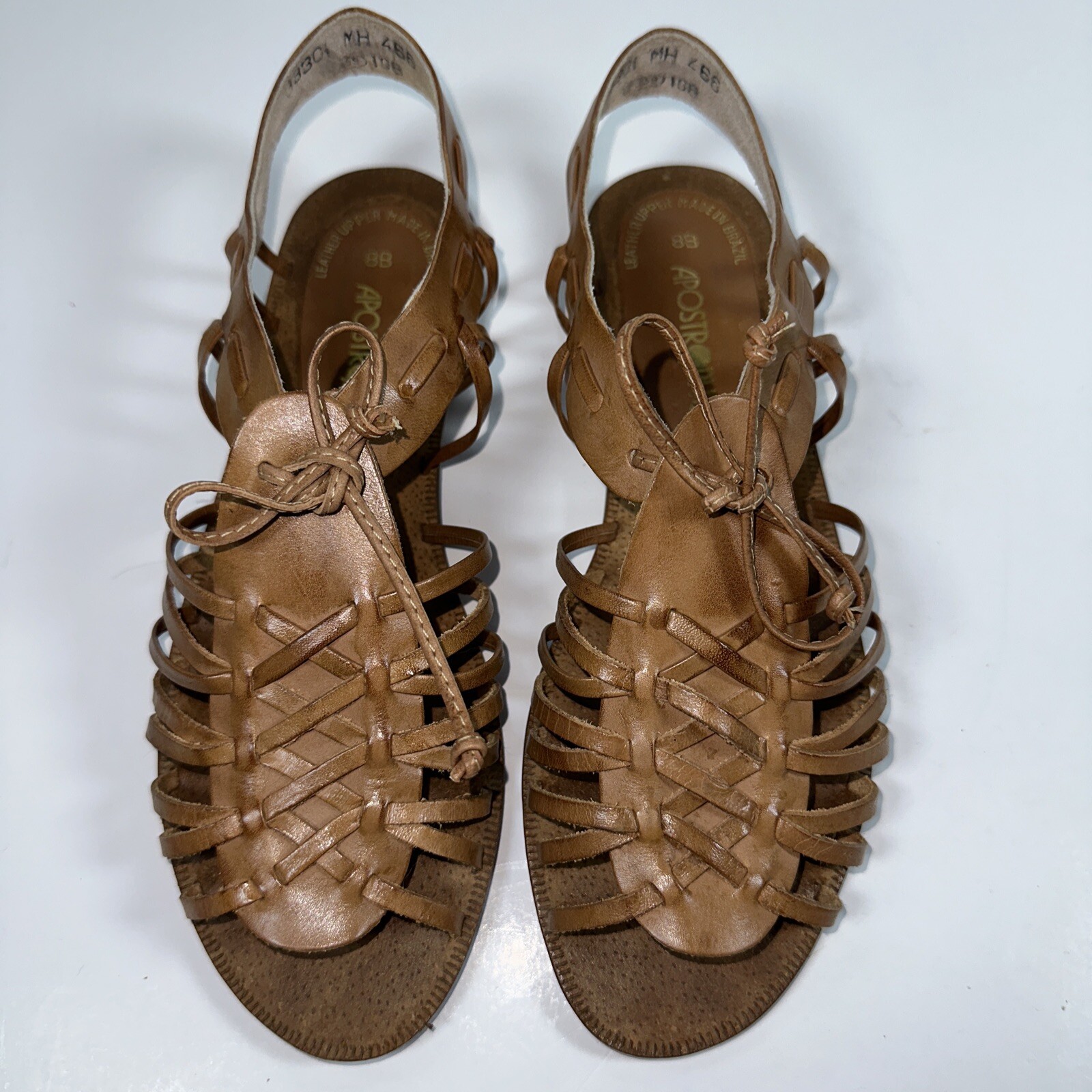 Apostrophe Womens Leather Strappy String Sandals Made In Brazil Tan Sz ...