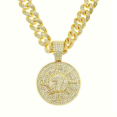 7 Star Iced Large Medal Pendant & 13mm 20'' Iced Cubic Zirconia Chain Necklace