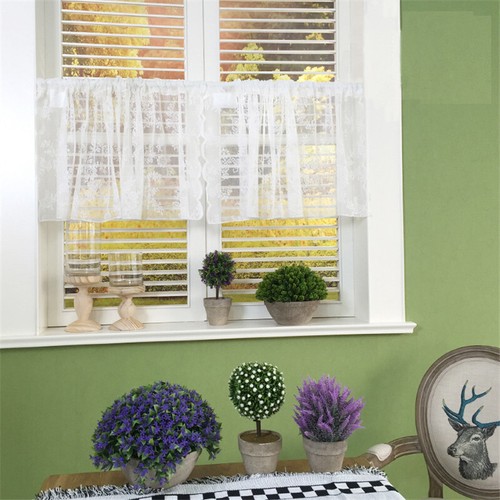 Kitchen Small Short Curtain Half Curtain White Lace Sheer Window Valance 1Panel - Picture 1 of 11