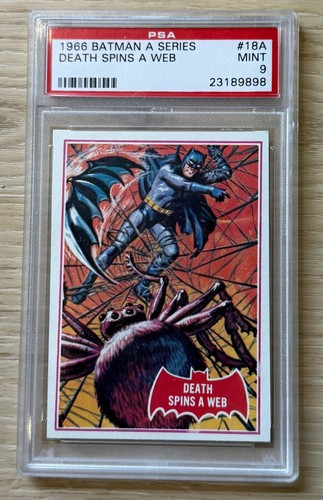 1966 Topps Batman Red Bat #18A Death Spins a Web — PSA 9