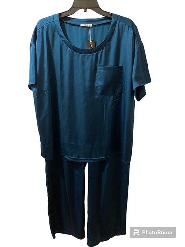 Ekouaer Pajamas NWT Teal Satin Size XL T Shirt Pull On Pants Luxury Sexy