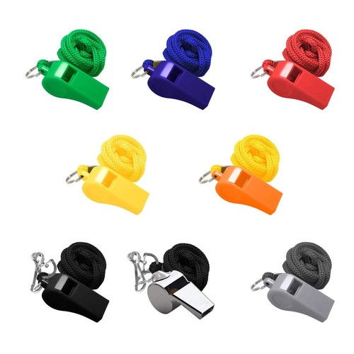 Paquete de 28 silbatos de plástico y acero inoxidable con cordón para árbitro Coach - Imagen 6 de 6