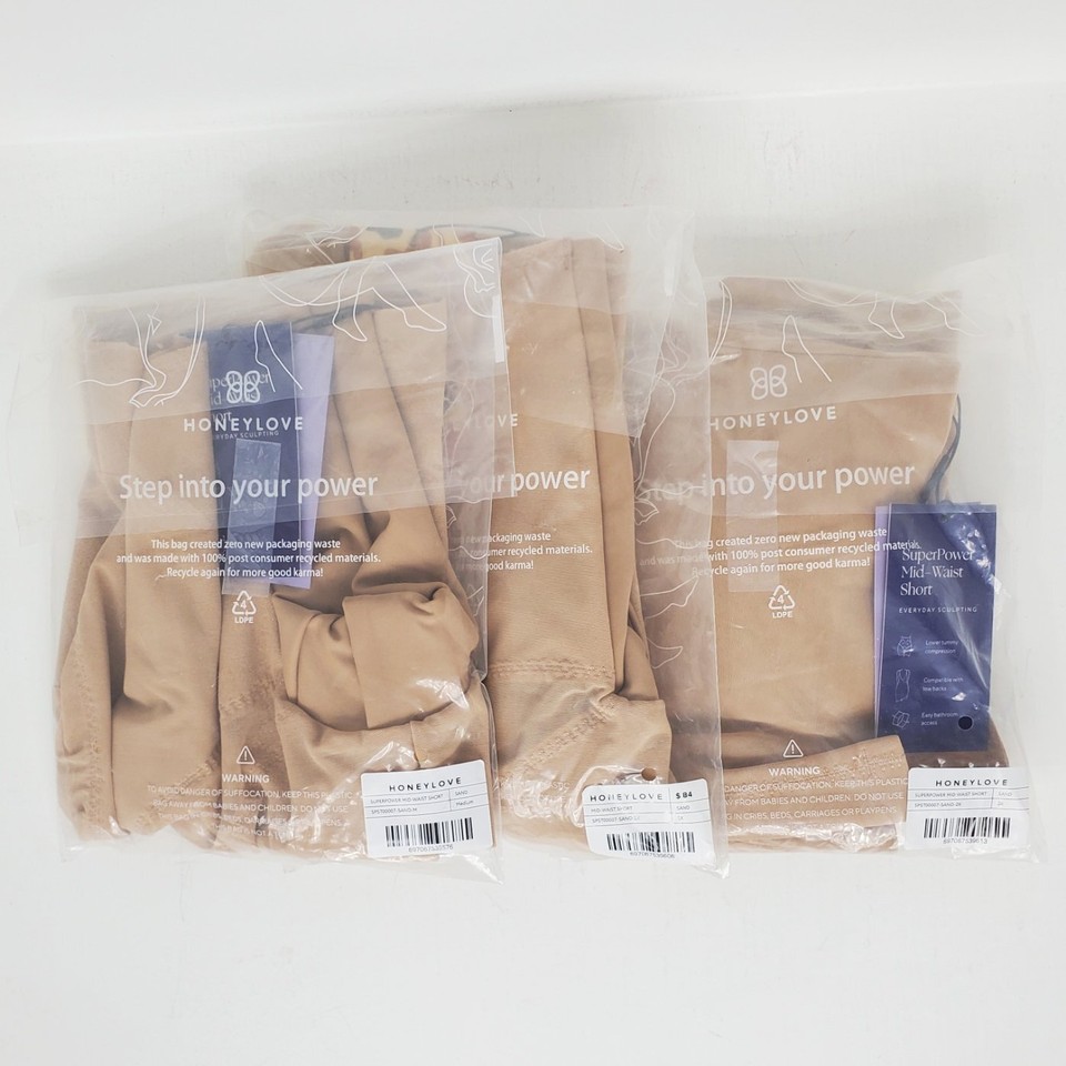 HoneyLove Superpower Mid Waist Short Shapewear Sand Tan NWT New With