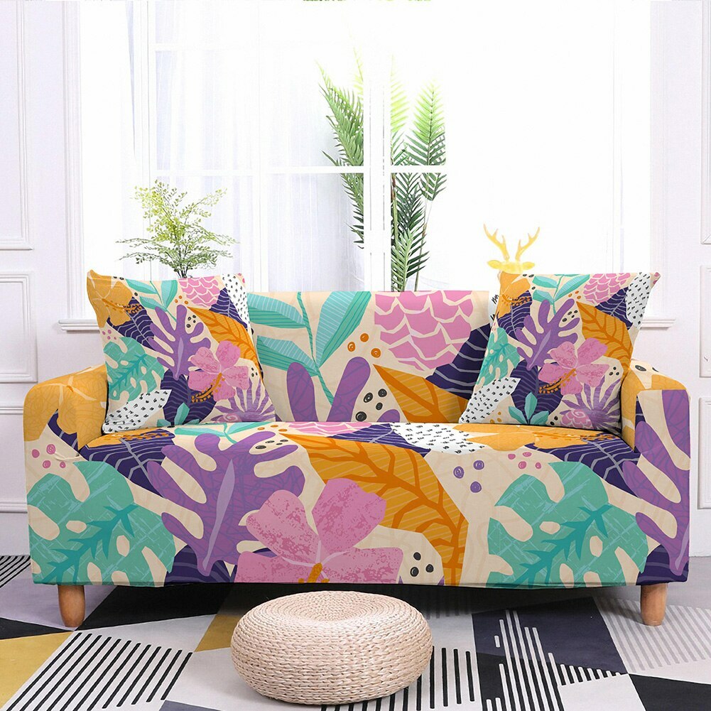 Colorful Leaf Elastic Sofa Covers Living Room Stretch Tropical Leaves Slipcover Oferty krajowe
