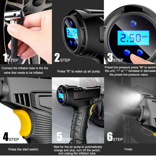120 W tragbarer Auto-Luftkompressor, kabelgebunden und kabellos. Handpumpe für Autos - Bild 13 von 16