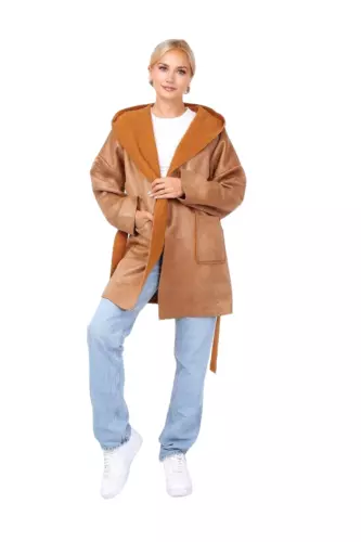 Women Long Coat Bi-Material Winter Warm Women's Stylish Travel Party Brown Coat