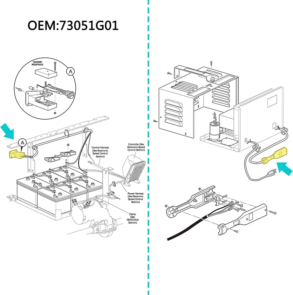 Carro de golf 36V PowerWise cargador receptáculo y enchufe de mango para EZGO TXT 1996-up  Foto 2 de 4
