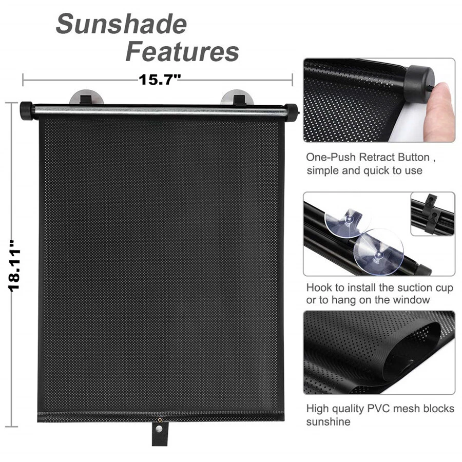 Cubierta protectora de visera trasera lateral enrollable para ventana de automóvil paquete de 2 Foto 2 de 4