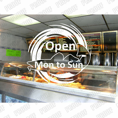 Fish & Chips Open Cafe Aufkleber, Takaway Sticker, Schaufensteraufkleber 550mm x 520mm