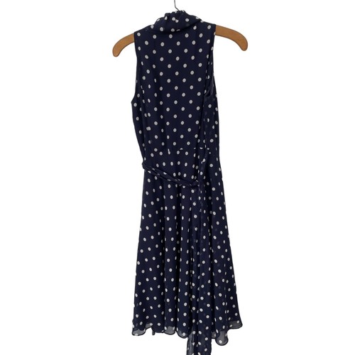 Lauren Ralph Lauren Navy Polka Dot Wrap Dress Navy Blue Chiffon Women 4 Classic - Picture 2 of 6