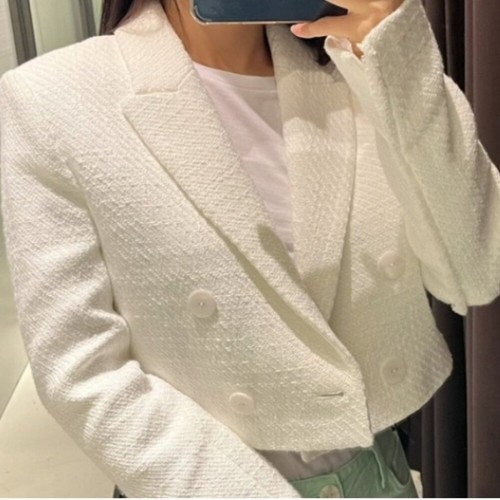 Zara Matxhing Set - Textures Tweed Cropped Blazer & Shorts White Size XS - Picture 4 of 15