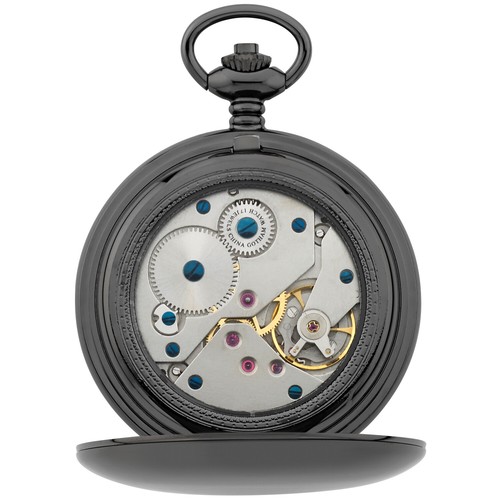 Reloj de bolsillo mecánico Gotham para hombre esfera tono pistola doble cazador 17 joyas - Imagen 5 de 6