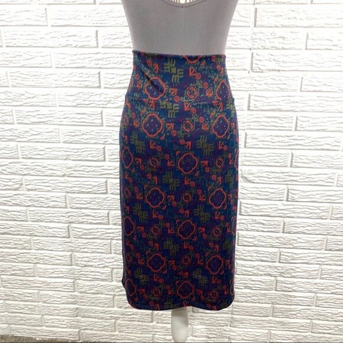 Falda midi Cassie con estampado LuLaRoe hasta la pantorrilla azul verde púrpura talla grande 3X - Imagen 5 de 8