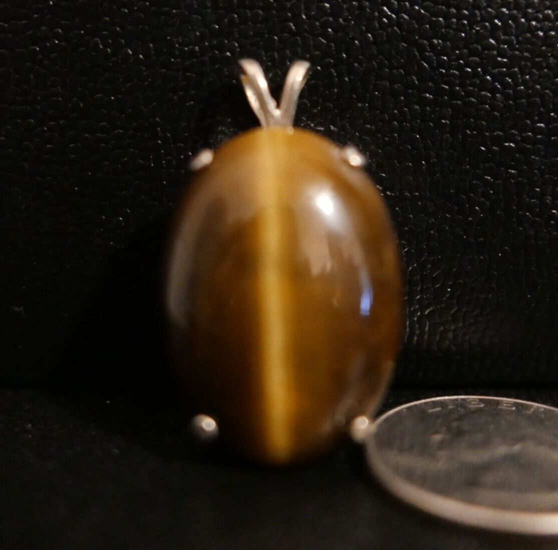 Vintage Large Solid Sterling Silver Oval Tiger's … - image 1