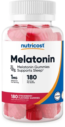 Nutricost Melatonin 1mg, 180 Gummies - Strawberry - No Corn Syrup, Non-GMO