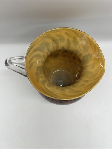Set Of Art Glass Pitcher Hand Blown leopard Tortoise Shell & 2 Glasses - Picture 3 of 11