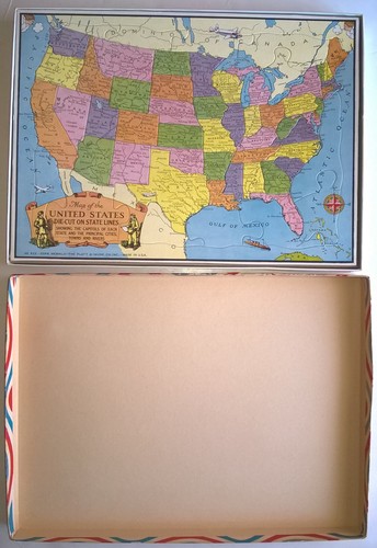 Platt & Munk Vintage Jigsaw Tray Puzzle US Map 1943 WW II Era Patriotic 10.5x14" - Picture 4 of 24