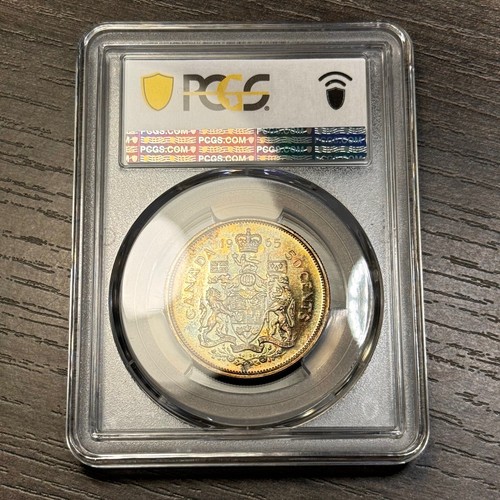 PL63 1965 50C Canada Silver 50 Cents Proof, PCGS Trueview- Rainbow Toned - 第 7/7 張圖片