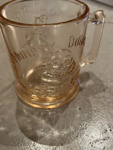 Vintage Pink Indiana Glass Mug Cup Humpty Dumpty Tom Tom Piper's Nursery Rhymes